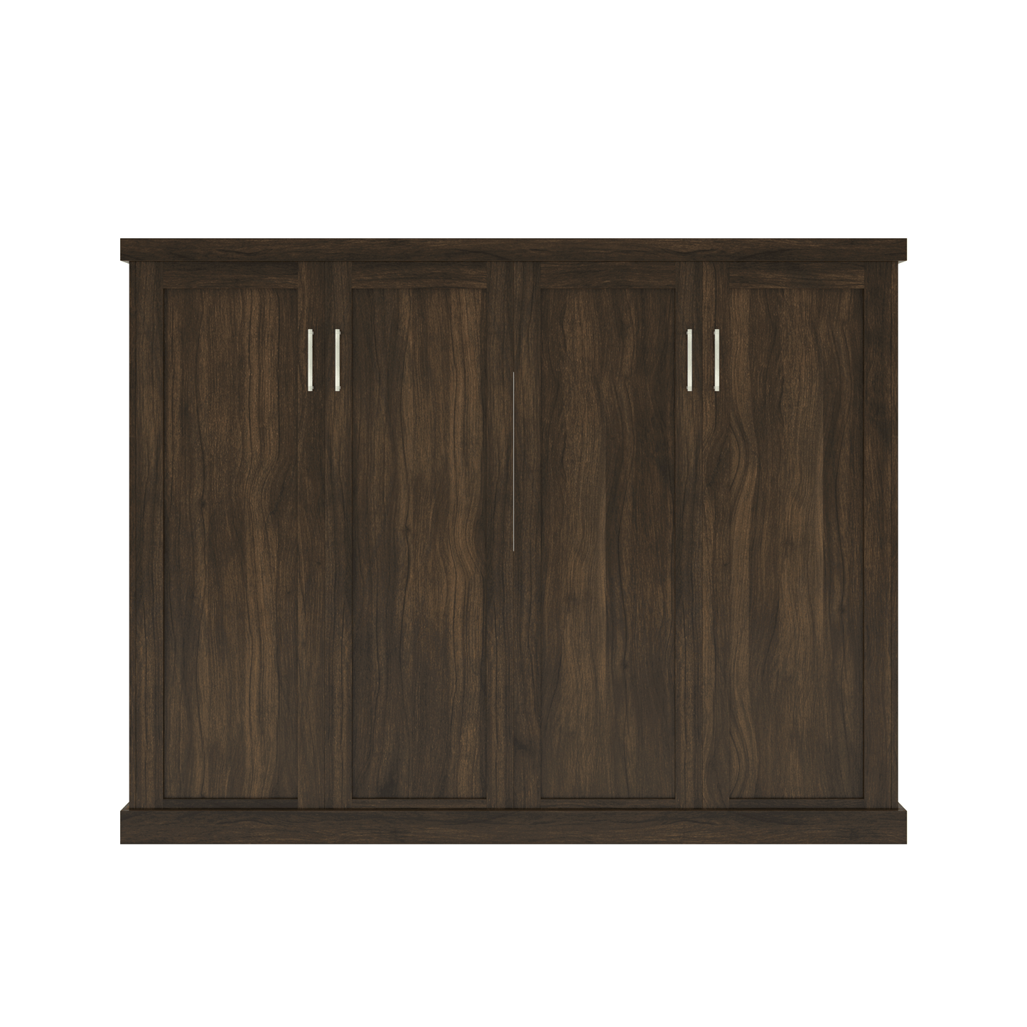 Murphy Door® dark walnut cabinet with four doors featuring sleek metal handles, designed as a hidden door solution.
