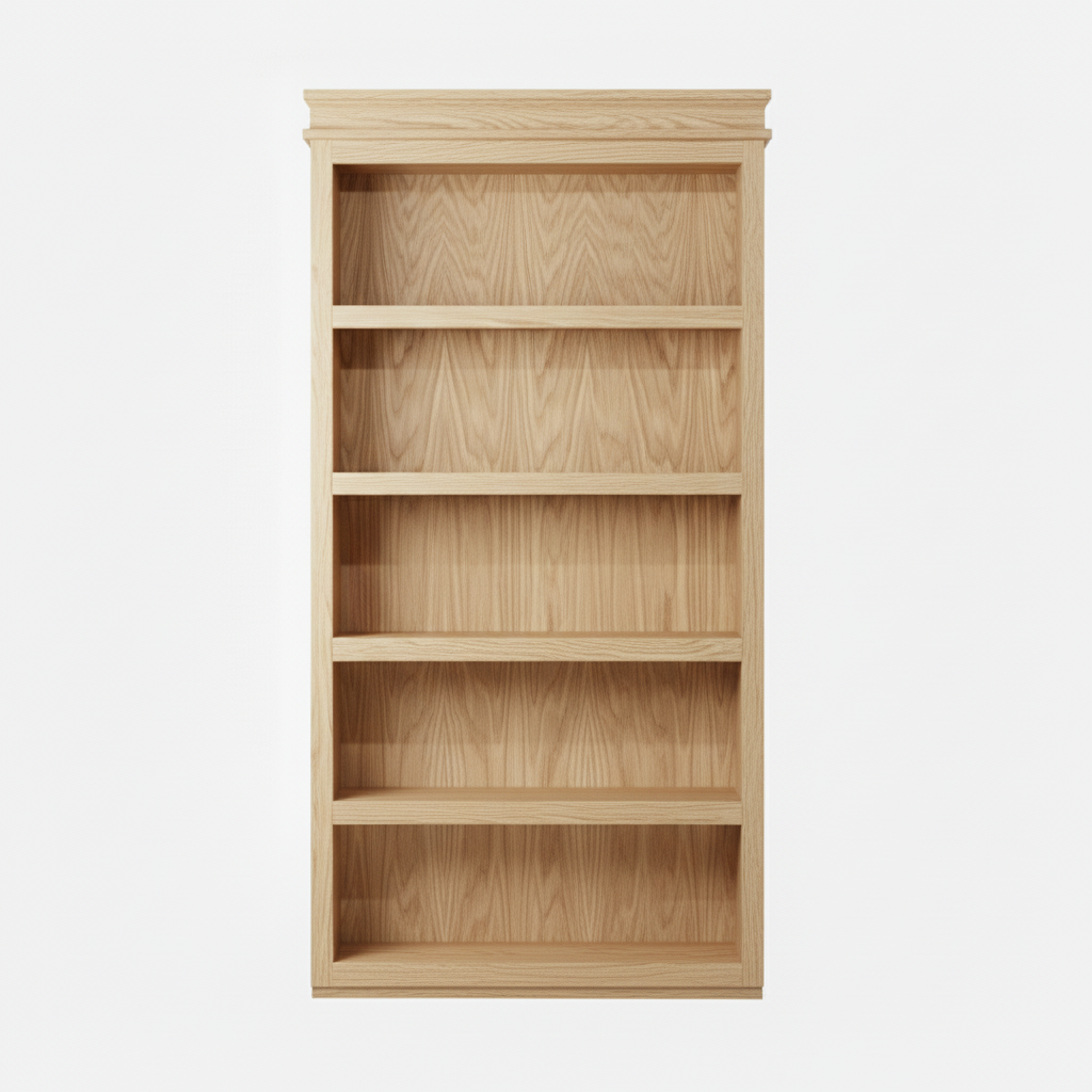 White Oak / Unfinished finish variation for Murphy Door® light oak wooden bookcase with five empty shelves, featuring natural wood grain and traditional styling.