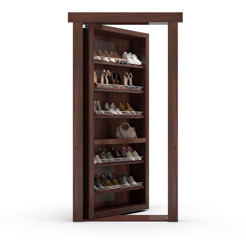 Hidden Flush Mount Walnut Shoe Rack Door - Murphy Door, Inc.