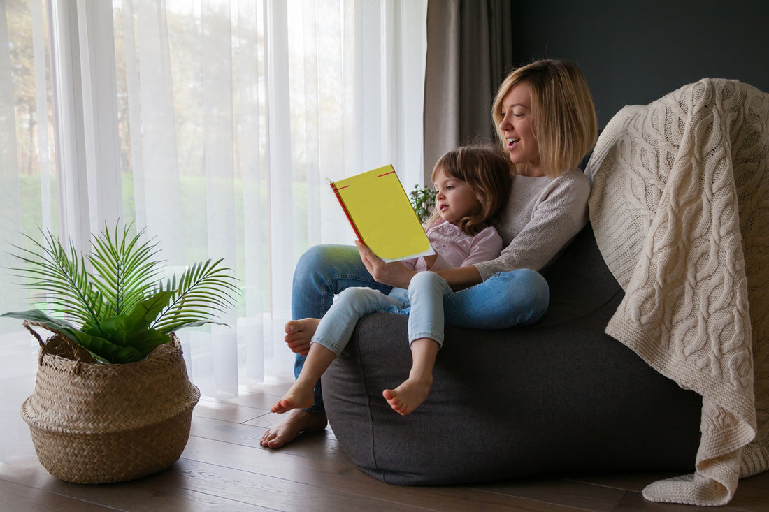 Grandmother and grandchild in a reading nook