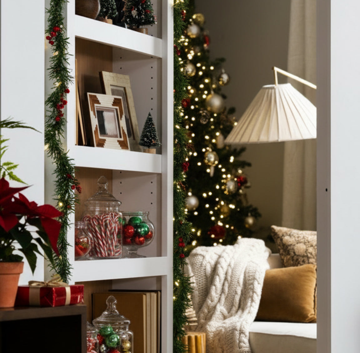 Murphy Door Holiday Sale - Over $300 off painted & stained doors Up to 20% EXTRA off Flushmount Bookcase doors & Bookcase French Doors. Featured product image showing installation and design details.