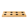Murphy Door® wooden beer flight holder with eight circular cutouts arranged in two rows on a light oak board.
