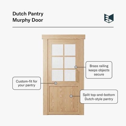 Murphy Door® Dutch Pantry Door, light oak, split top/bottom with reeded glass and brass railing. Great for beverages.