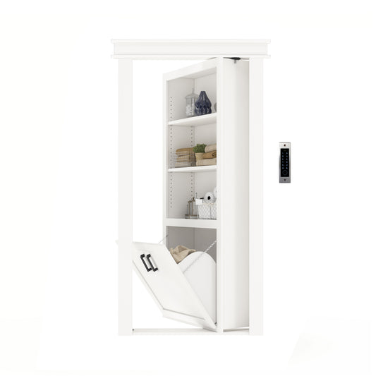 Hidden Bookcase Door, White, Electromagnetic Lock, w/ Square Entablature - Murphy Door