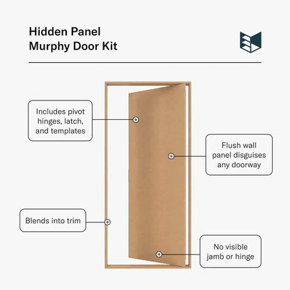Murphy Door® Hidden Panel Murphy Door Kit: Light brown DIY flush mount door with invisible hinges, disguises doorway.