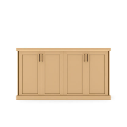 Murphy Door® light brown wood storage cabinet with four shaker-style doors and dark metal pull handles.
