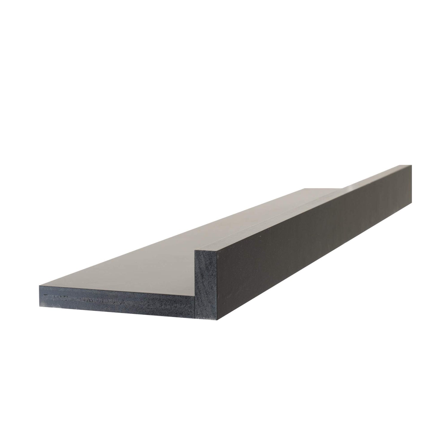 Murphy Door® angular metal angle iron in dark gray with polished surface, featuring L-shaped profile for hidden door installation.
