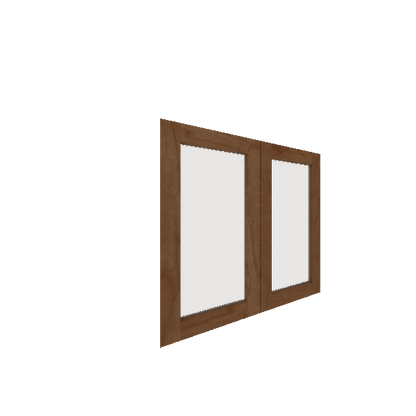Lower Glass Panel Cabinet Door - Right (French Door) (Veneers) - Maple Veneer / Medium Stain