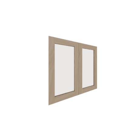 Lower Glass Panel Cabinet Door - Right (White Oak) (French Door) - White Oak Veneer / Natural Stain