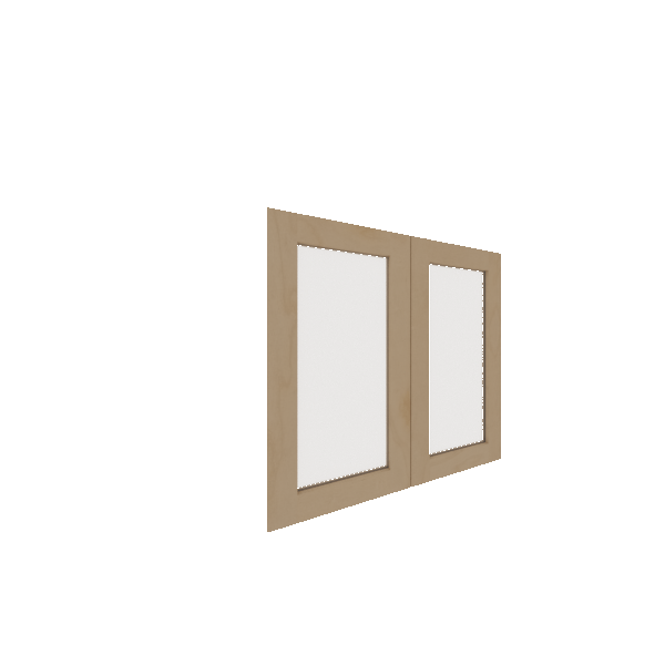 Lower Inset Glass Panel Cabinet Door - Left (French Door) (Veneers) - Maple Veneer / Clear Stain