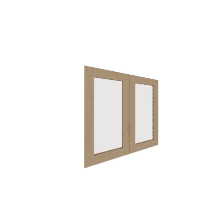 Lower Inset Glass Panel Cabinet Door - Left (French Door) (Veneers) - Maple Veneer / Clear Stain