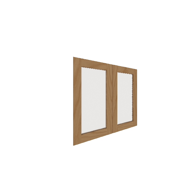 Lower Inset Glass Panel Cabinet Door - Left (French Door) (Veneers) - Red Oak Veneer / Clear Stain