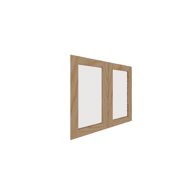 Lower Inset Glass Panel Cabinet Door - Left (French Door) (Veneers) - Red Oak Veneer / Unfinished