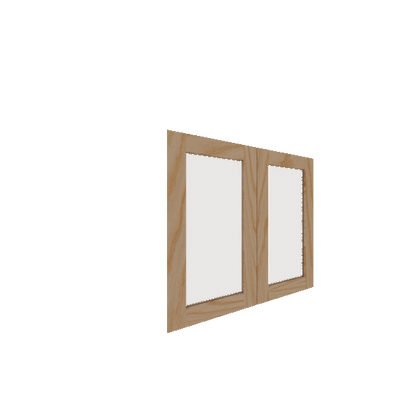 Lower Inset Glass Panel Cabinet Door - Left (French Door) (Veneers) - Red Oak Veneer / Unfinished