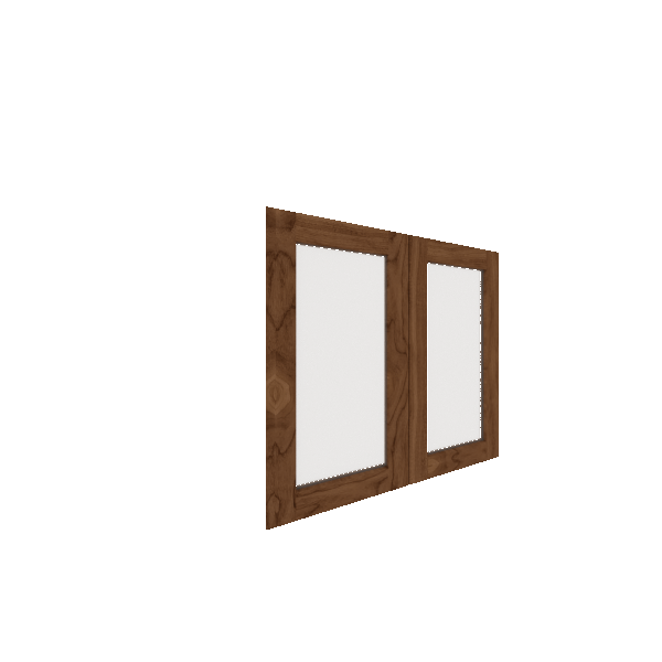 Lower Inset Glass Panel Cabinet Door - Left (French Door) (Veneers) - Walnut Veneer / Clear Stain