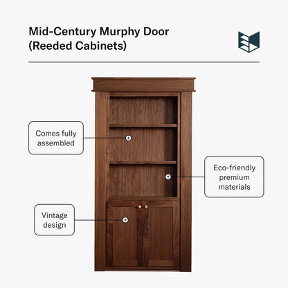 Murphy Door® Mid-Century Murphy Door (Reeded Cabinets): dark wood bookcase door with shelves, reeded panels. Fully assembled, vintage.