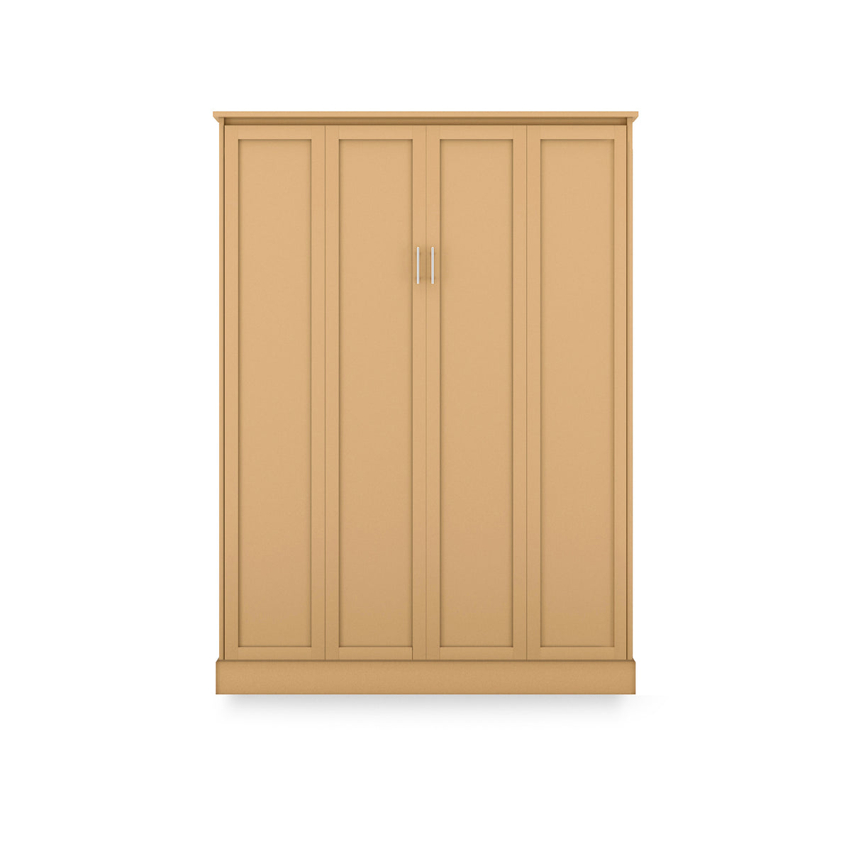 Murphy Door® tan four-door hidden cabinet with recessed panels and two silver handles.