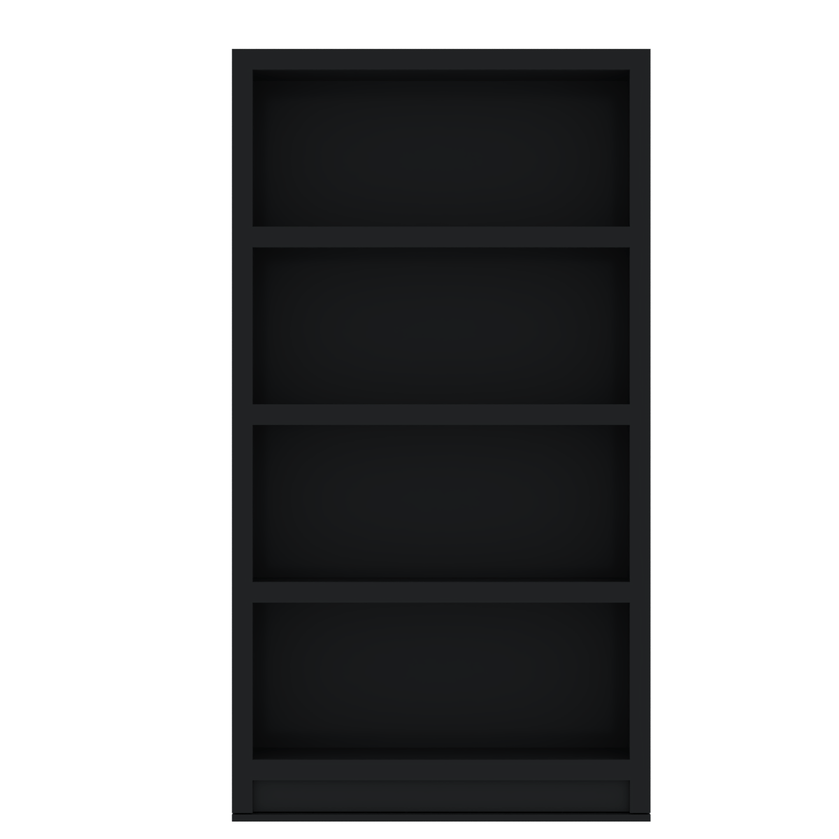 Murphy Door® black hidden bookcase with four empty shelves, a sleek, modern design.