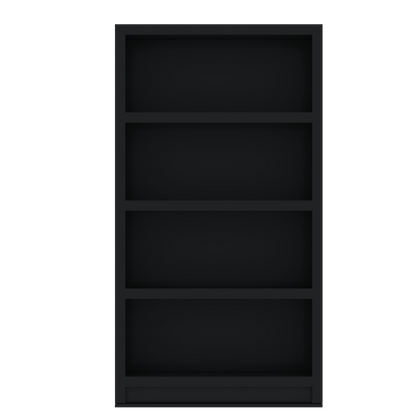 Murphy Door® black hidden bookcase with four empty shelves, a sleek, modern design.
