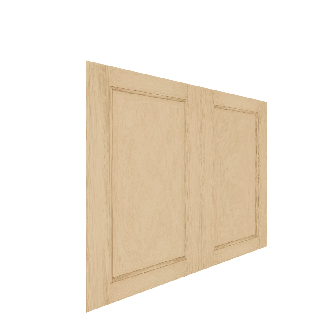 Murphy Door® Lower Inset Raised Panel Cabinet Door (White Oak) (Single Door): two light oak inset raised panel doors, angled.