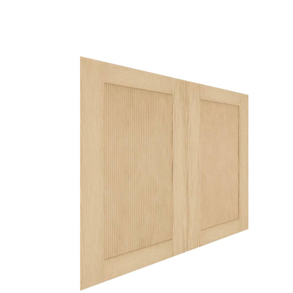 Lower Inset Reeded Shaker Cabinet Door (White Oak) (French Door) - Right