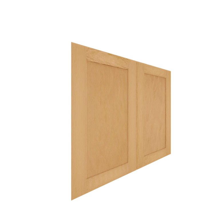 Murphy Door® light wood cabinet doors with vertical grooved detailing, shown in a partial side view against white background.
