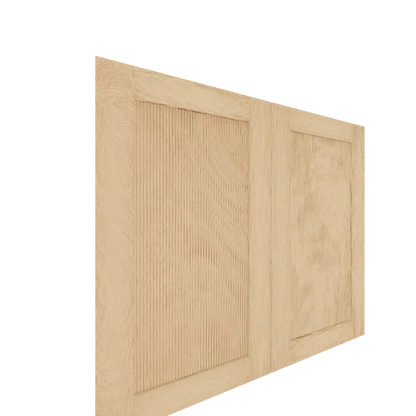 White oak lower shaker cabinet door featuring one fluted and one plain recessed panel