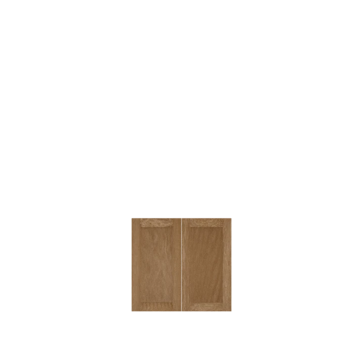 Murphy Door® wooden cabinet doors in medium brown oak with recessed panels, showcasing clean lines and natural grain.
