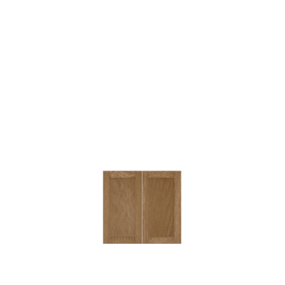 Murphy Door® wooden cabinet doors in medium brown oak with recessed panels, showcasing clean lines and natural grain.