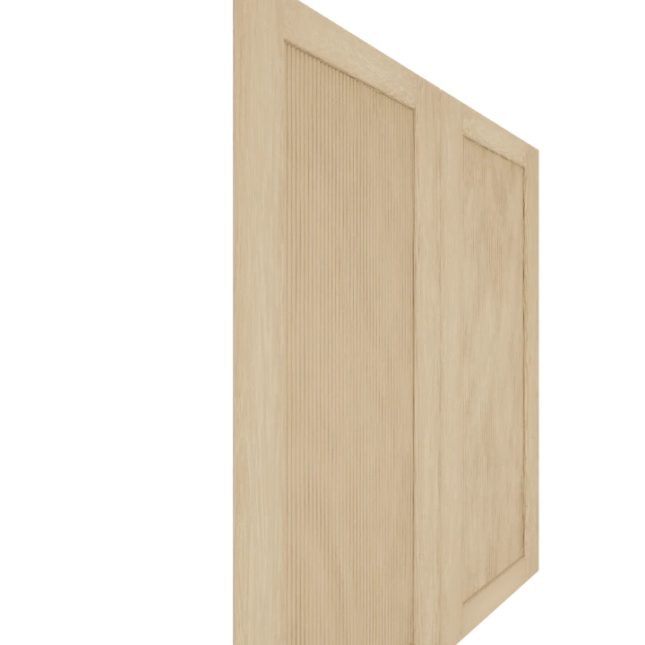 Murphy Door® unfinished light wood panel door with vertical ribbed texture, shown at an angle, featuring clean lines and natural grain.