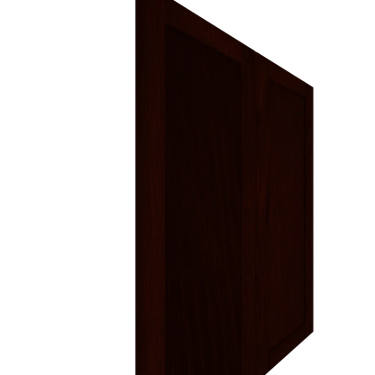 Murphy Door® dark wood hidden door panel with rich mahogany finish, viewed at an angle showing elegant cabinet-style design.