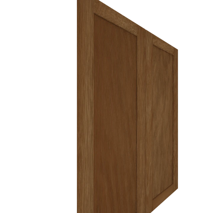 Murphy Door® wooden panel in medium brown oak finish with vertical grain pattern, shown from angled perspective.