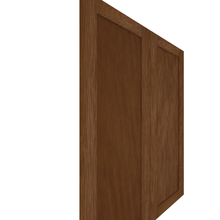 Murphy Door® wooden panel in medium brown finish with vertical grain pattern, shown from angled perspective.