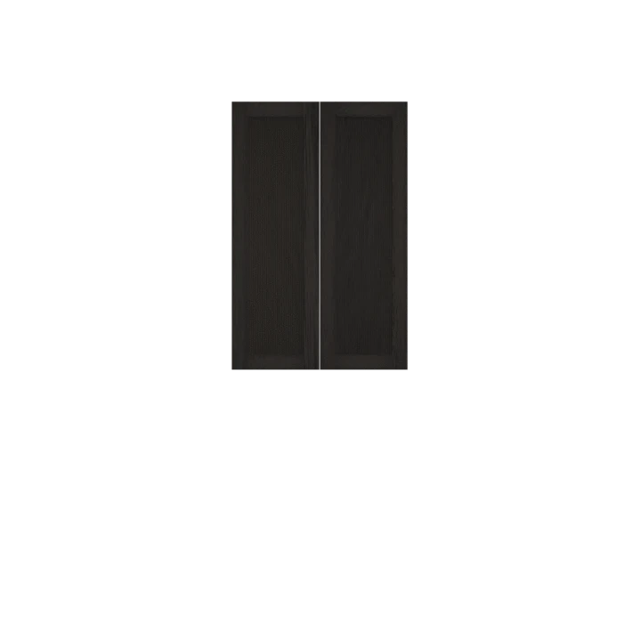 Murphy Door® dark wood cabinet doors with thin vertical silver accent line, featuring a sleek minimalist design.