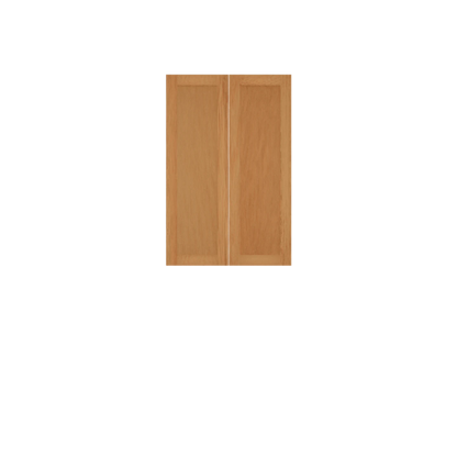 Murphy Door® wooden cabinet door set in light oak finish with dual panel design, ideal for custom hidden doors.
