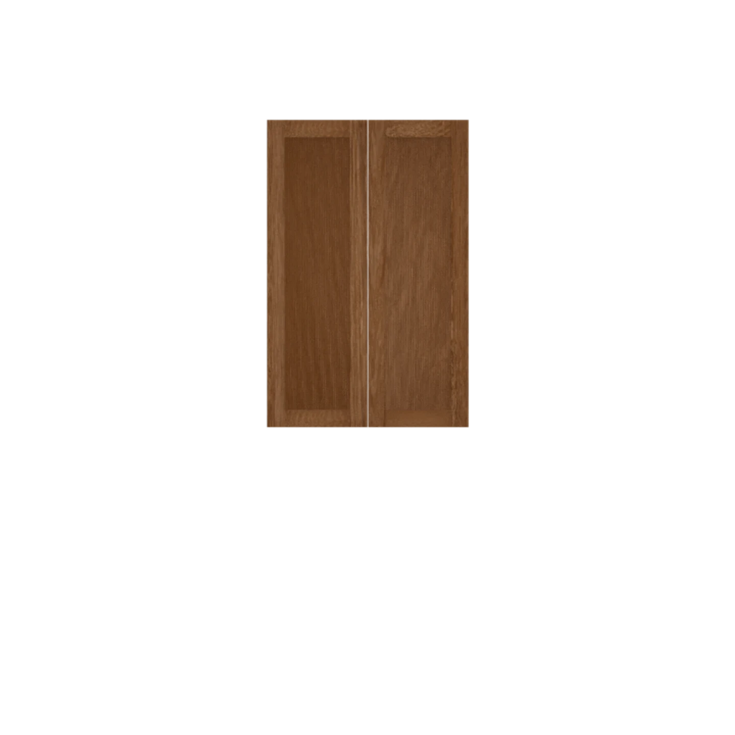 Murphy Door® wooden cabinet doors in medium brown finish with panel design, ideal for hidden door installations.