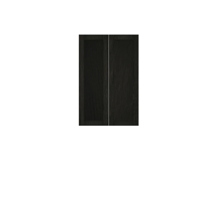 Black wooden Murphy Door® double door panel with a thin vertical seam, designed for hidden door installations.