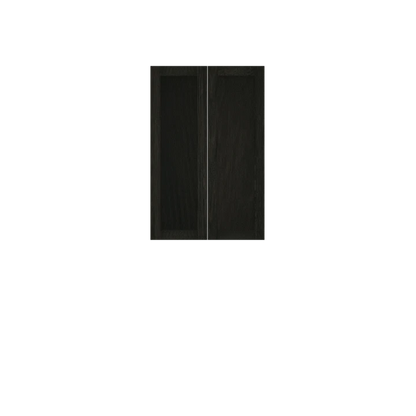 Black wooden Murphy Door® double door panel with a thin vertical seam, designed for hidden door installations.