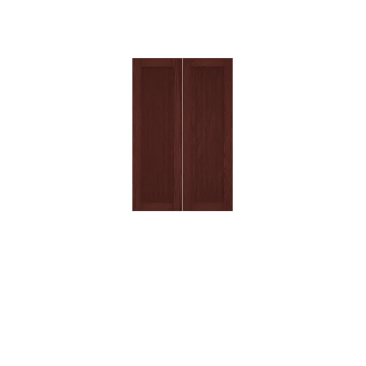 Murphy Door® dark cherry wood cabinet doors with vertical design, perfect for hidden door installations.
