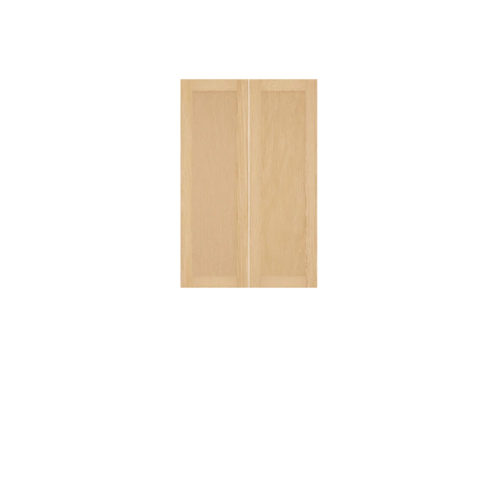 Murphy Door® light wood cabinet doors with raised panel design in natural finish, ideal for hidden door applications.
