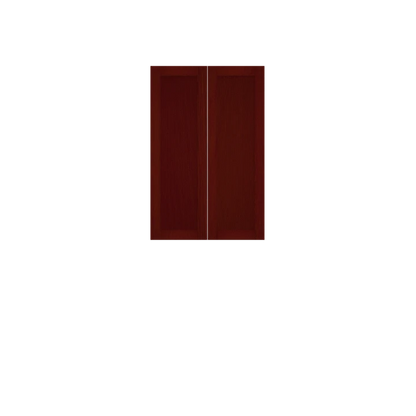 Murphy Door® double cabinet doors in rich mahogany finish with sleek vertical design for hidden storage solutions.