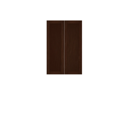 Murphy Door® dark espresso wooden bifold door panels with sleek vertical design and center seam.