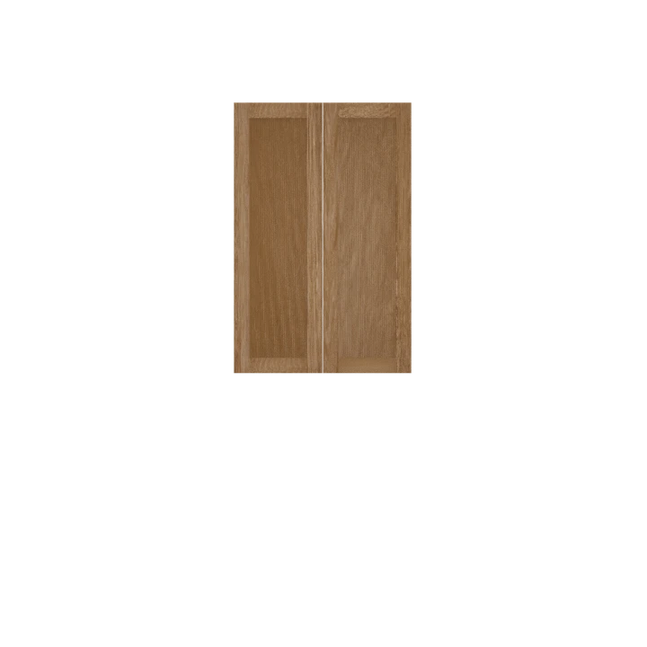 Murphy Door® oak cabinet door panels with natural wood grain, featuring two rectangular inset panels in medium brown finish.