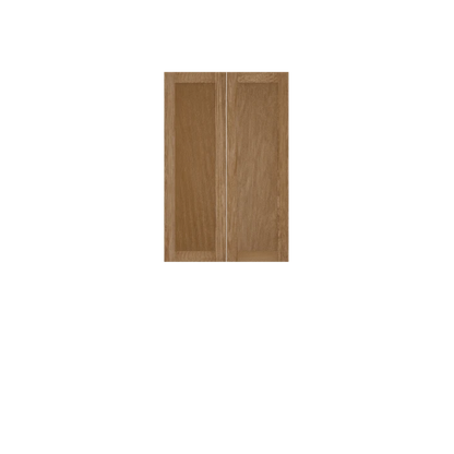 Murphy Door® oak cabinet door panels with natural wood grain, featuring two rectangular inset panels in medium brown finish.