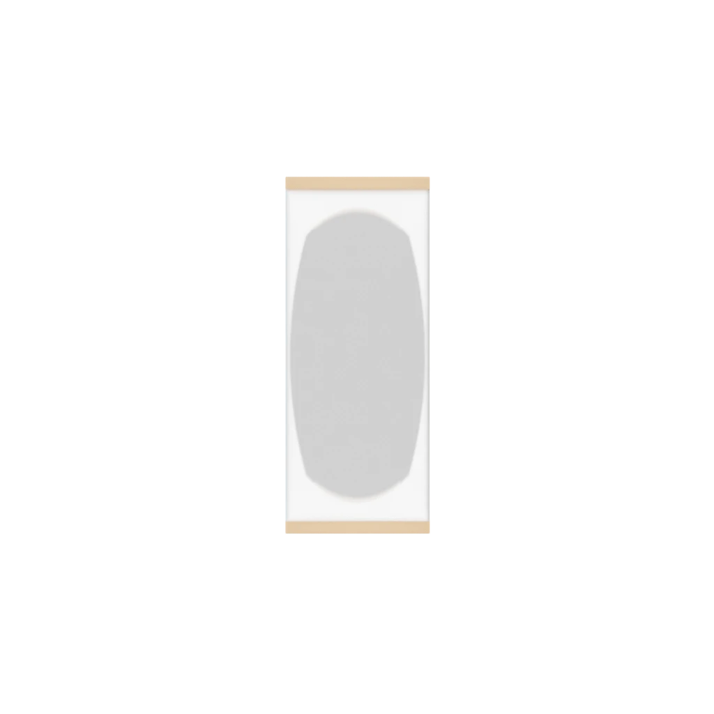 Murphy Door® light gray, rounded hidden door panel framed with subtle light brown trim against a matching wall.