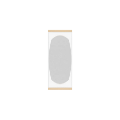 Murphy Door® light gray, rounded hidden door panel framed with subtle light brown trim against a matching wall.