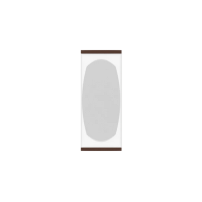 Murphy Door® hidden door panel with a light gray rounded rectangular insert framed in white, bordered by brown trim.