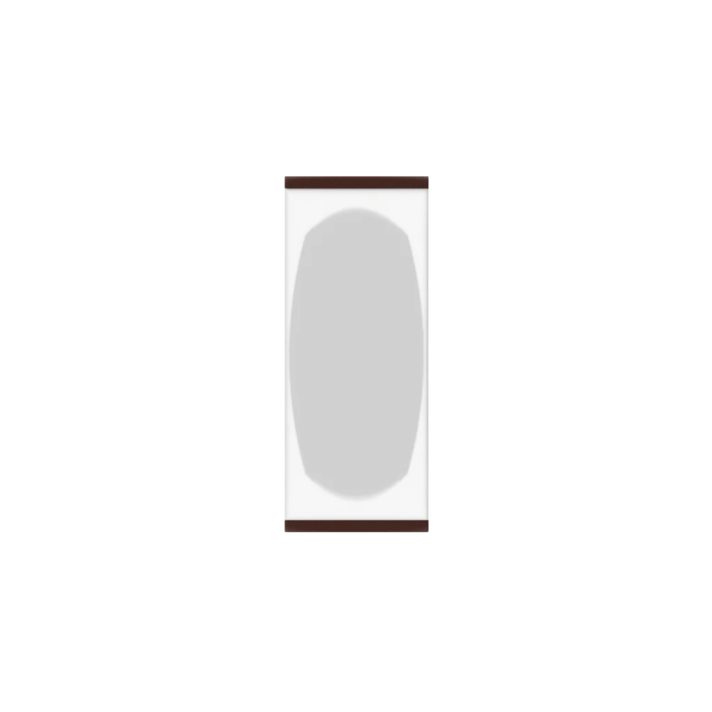 Murphy Door® partially open hidden door; white frame, light gray rounded panel with dark brown trim, revealing interior.