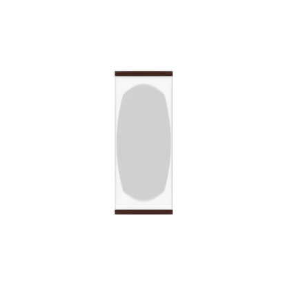 Murphy Door® partially open hidden door; white frame, light gray rounded panel with dark brown trim, revealing interior.