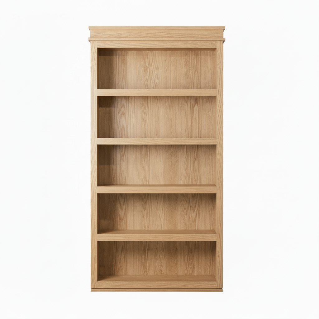 Murphy Door® light oak wooden bookshelf with five open shelves, featuring clean lines and natural wood grain finish.